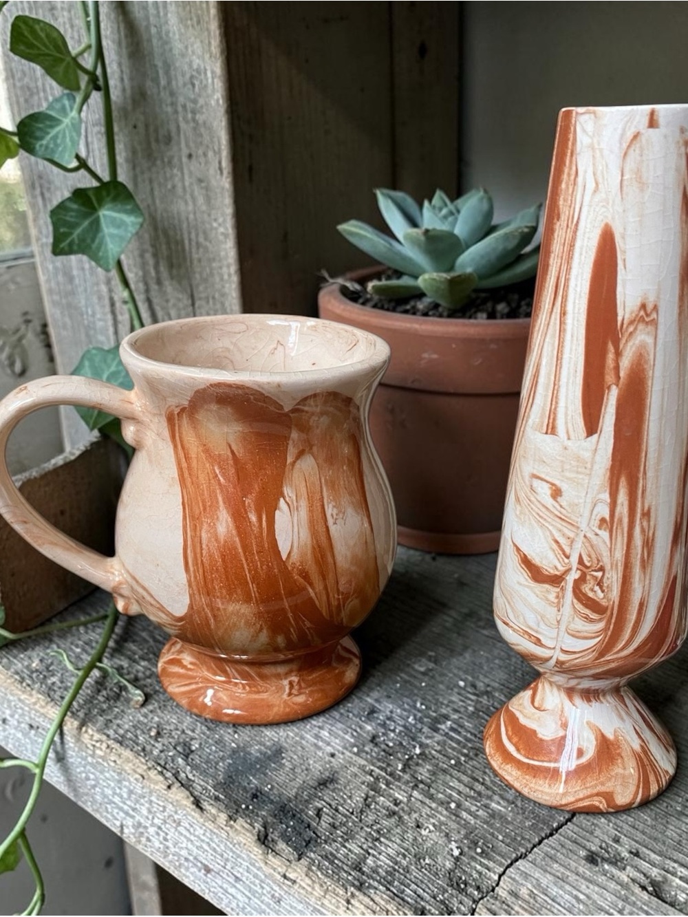 VINTAGE 1975 ALASKAN CLAY POTTERY CUP AND VASE